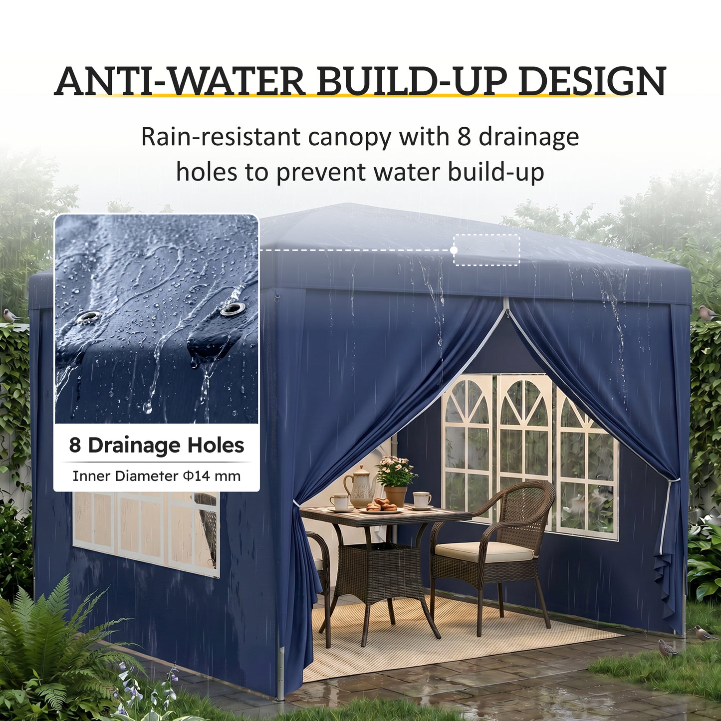 Outsunny 3x3(m) Pop-Up Gazebo, with Curtain Walls and Windows, Blue