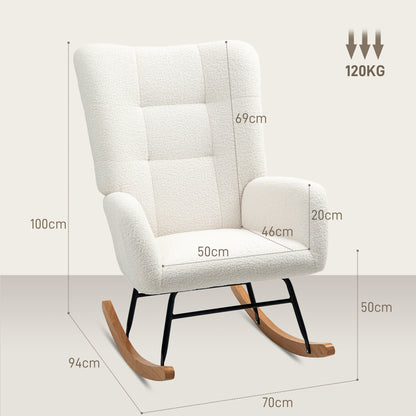 Teddy fleece rocking chair with dimensions and 120 kg weight capacity shown