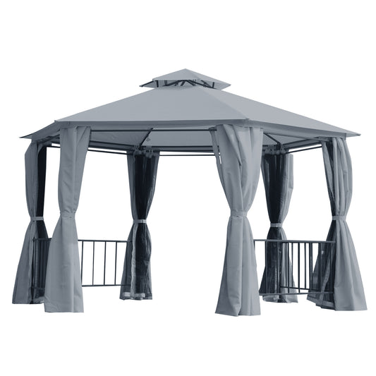 Photo of Outsunny 3 x 3(m) Hexagon Gazebo Patio Canopy Party Tent Outdoor Garden Shelter w/ 2 Tier Roof & Side Panel - Grey in Grey colour on a white background