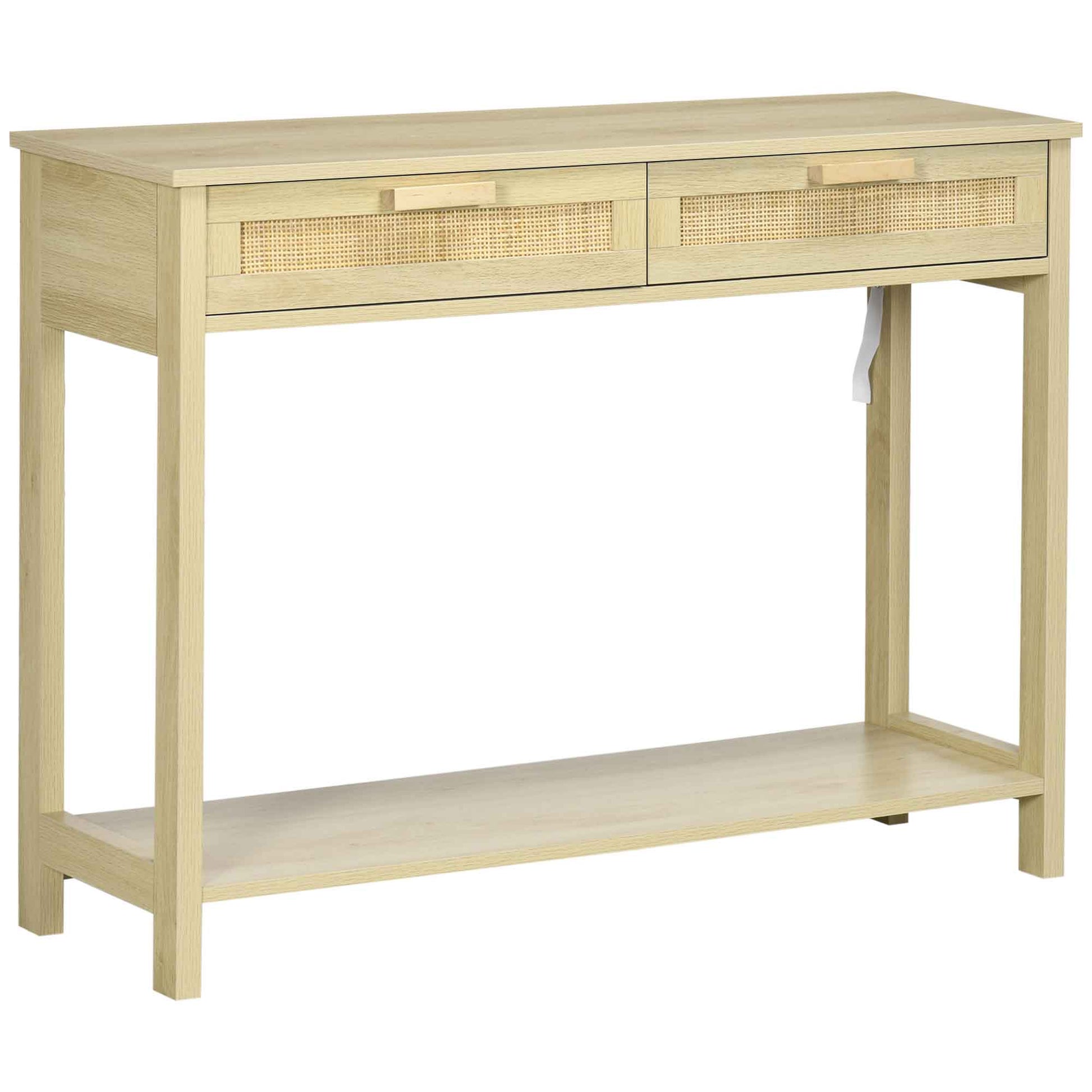 Photo of HOMCOM Console Sofa Table Hallway Side Desk with Storage Shelf Drawer for Entryway Living Room Bedroom Natural in Natural colour on a white background