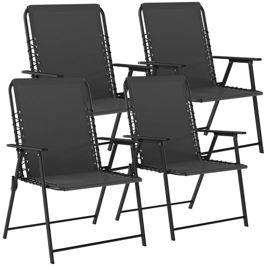 Photo of Outsunny Folding Garden Chairs Set of 4, Outdoor Dining Chairs with Wide Texteline Seat, High Back and Armrests, Black in Black colour on a white background