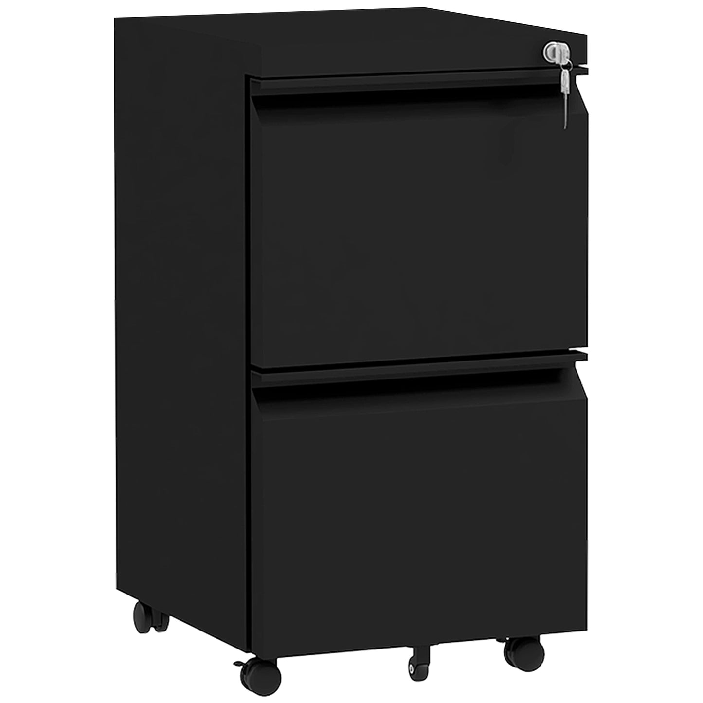 Photo of Vinsetto 2-Drawer Mobile Filing Cabinet, Steel Lockable File Cabinet for Letter, A4 and Legal Size, Pre-Assembled Body, Black in Black colour on a white background