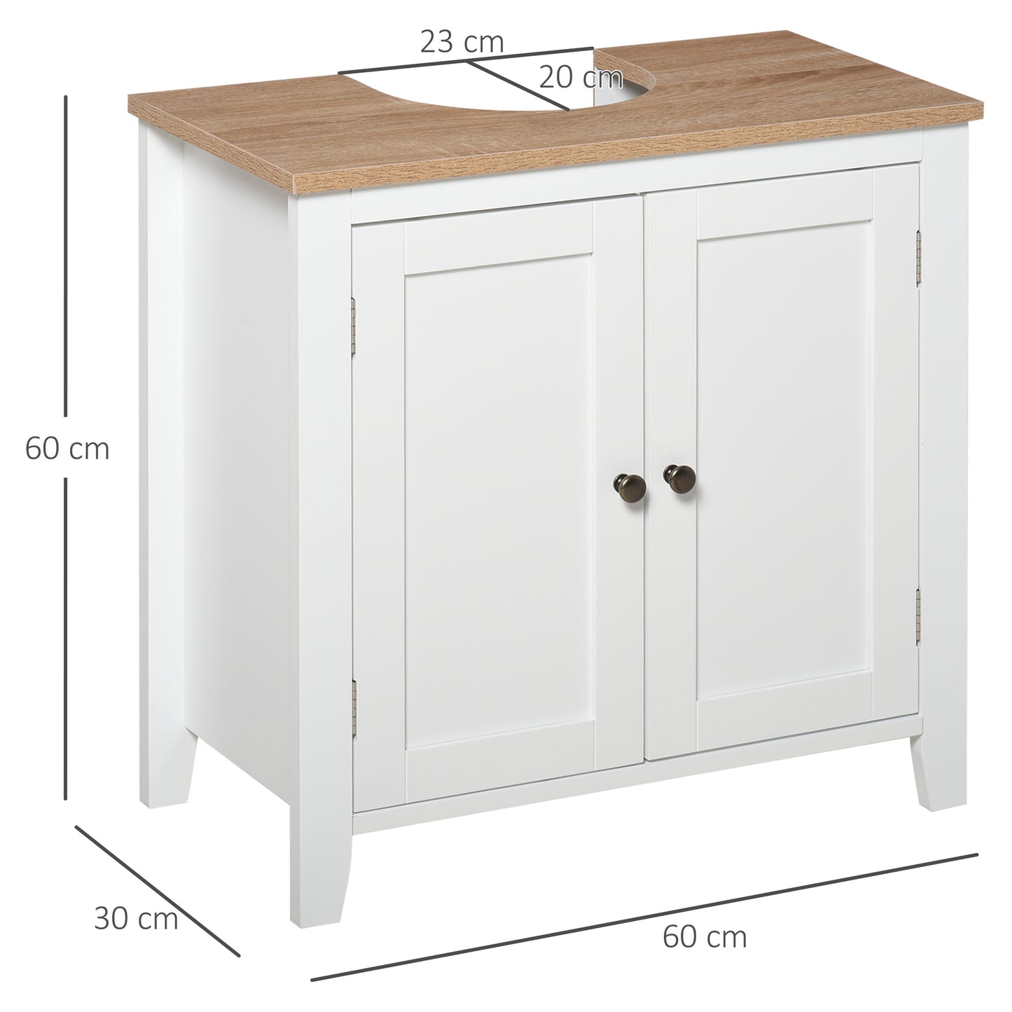 kleankin Under Sink Cabinet, Bathroom Sink Cabinet with 2 Doors, Pedestal Under Sink Design, Freestanding Bathroom Cupboard with Adjustable Shelf, White