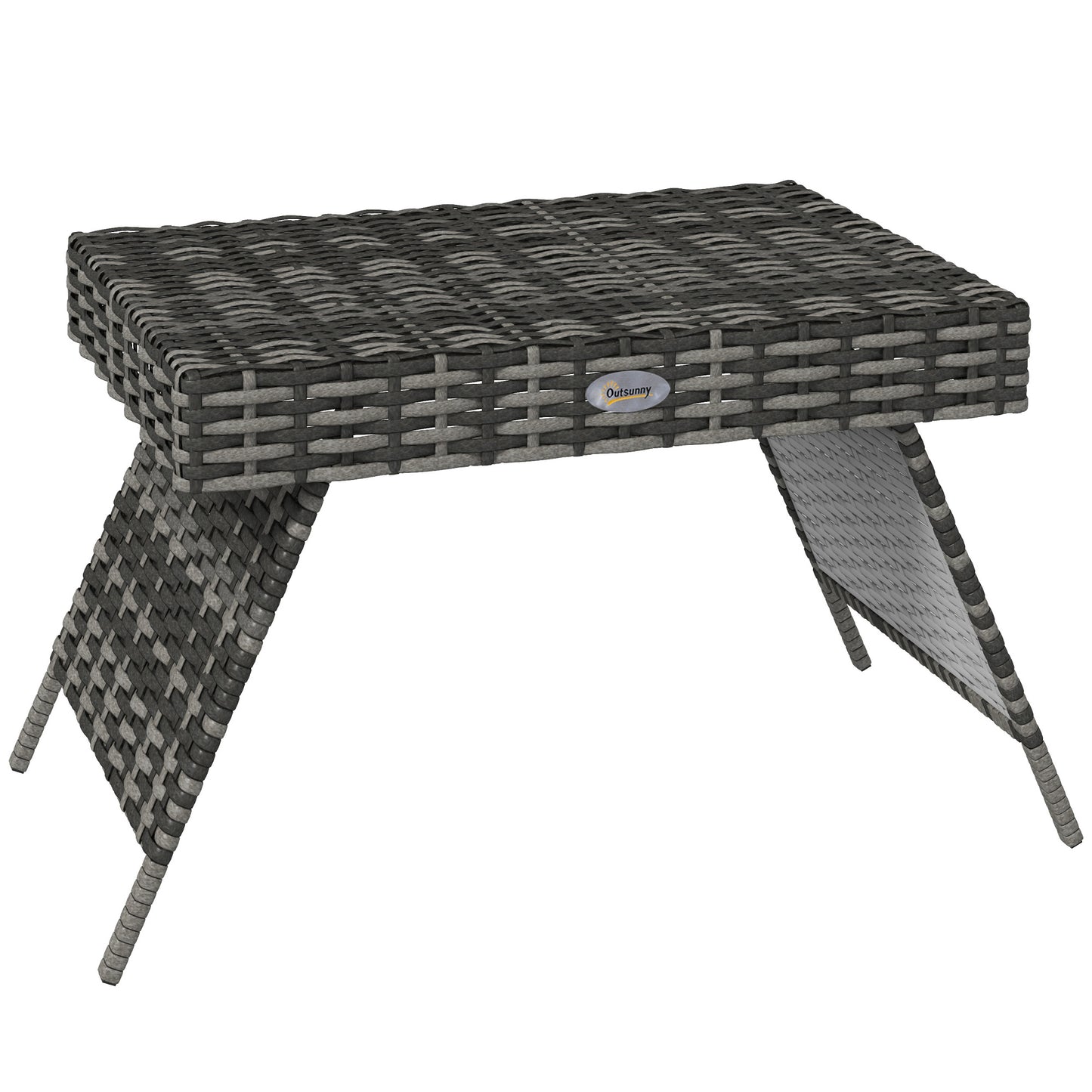 Photo of Outsunny Foldable Outdoor Side Table, Rattan Garden Coffee Table with Steel Frame, Space Saving Bistro Garden Furniture for Patio, Balcony, 60 x 41 x 41 cm, Mixed Grey in Grey colour on a white background