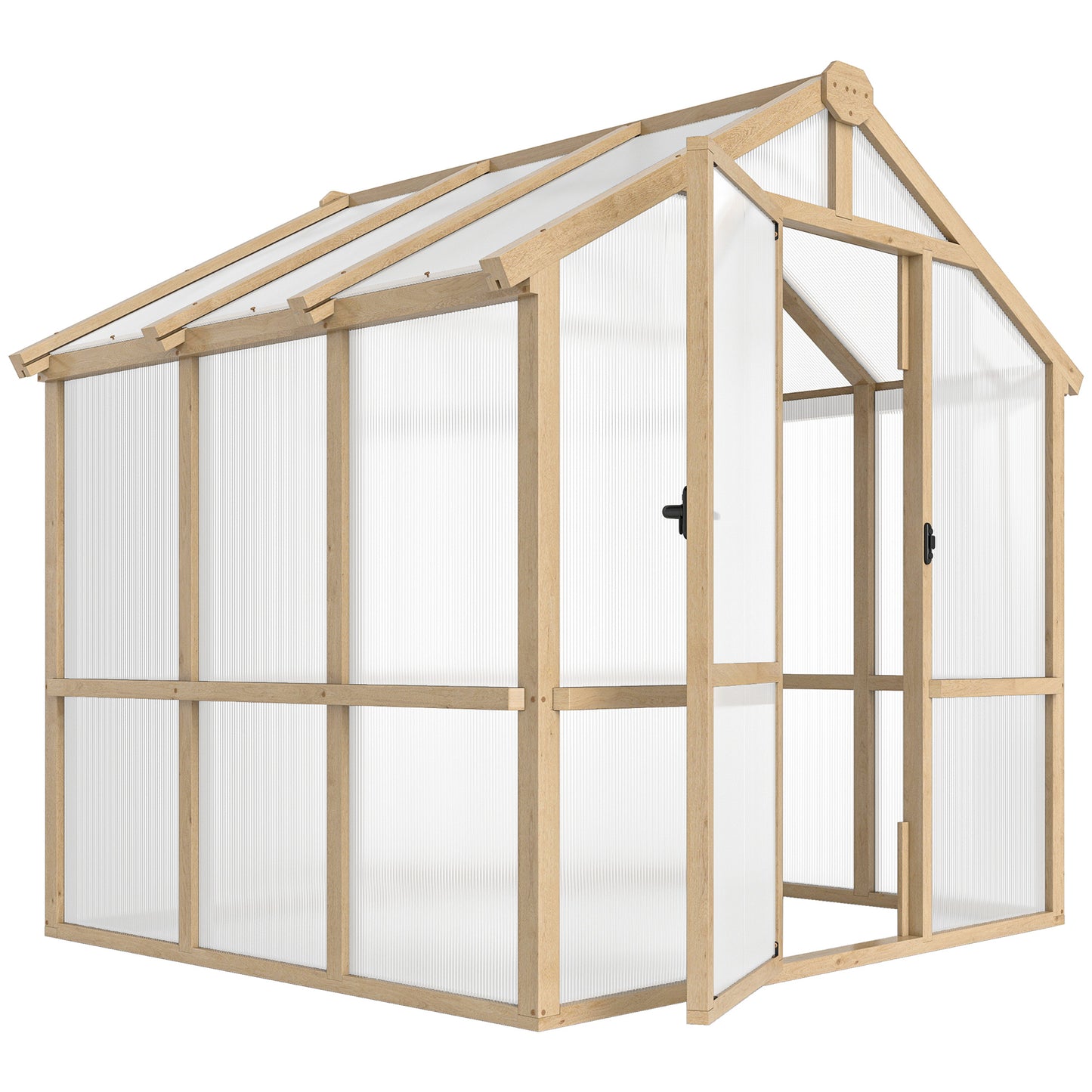 Photo of Outsunny 6.6 x 6ft Polycarbonate Greenhouse, Walk-in Wooden Greenhouse with Lockable Door and Window, Garden Plants Grow House, Brown in Brown colour on a white background