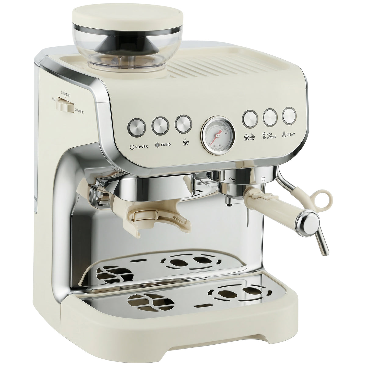 Photo of HOMCOM 15 Bar Coffee Machine, with Adjustable Grind, Steamer and Accessories - Cream White in White colour on a white background