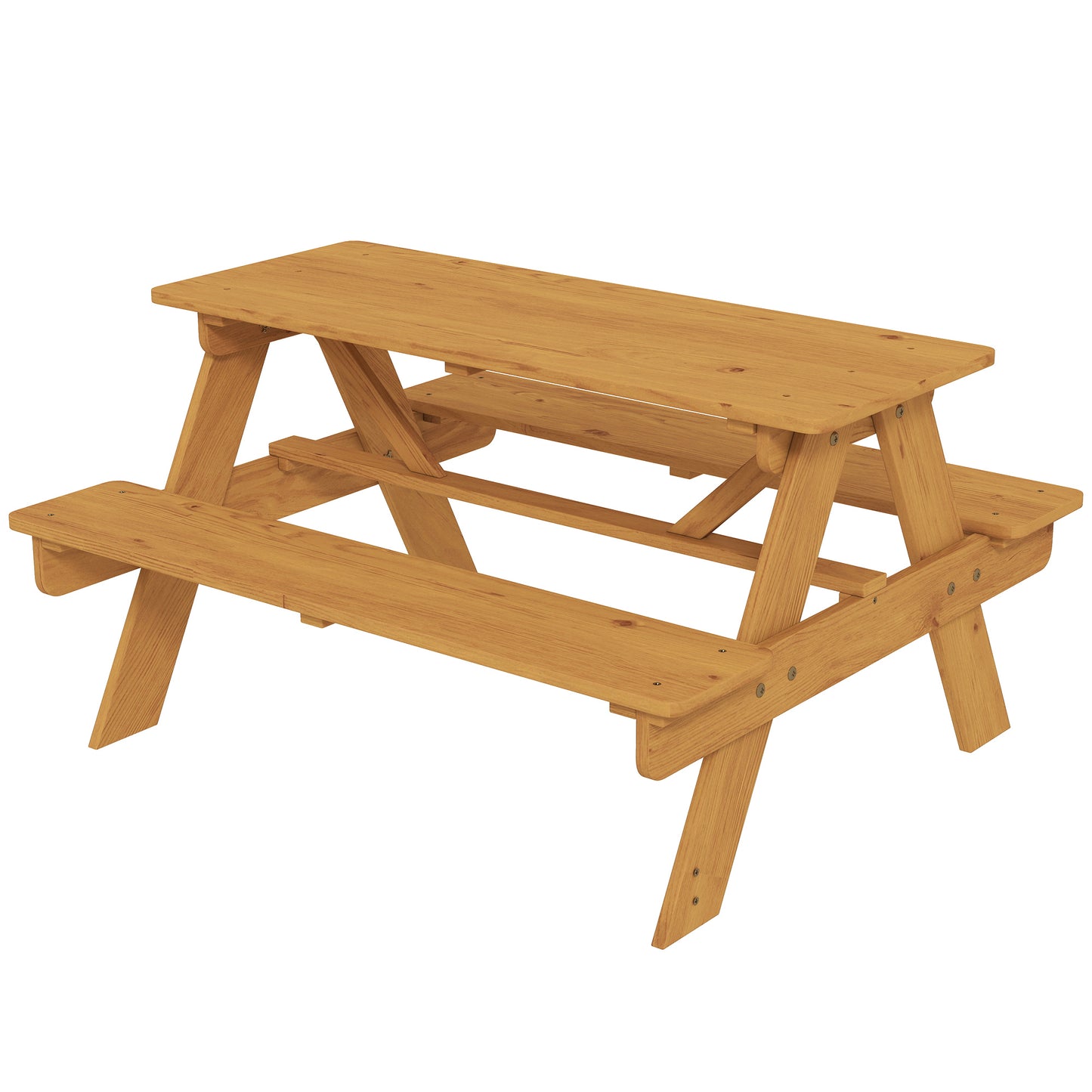 Photo of AIYAPLAY Kids Picnic Table for Outdoor Wooden Table & Bench Set with Integrated Benches Natural Wood in Wood colour on a white background