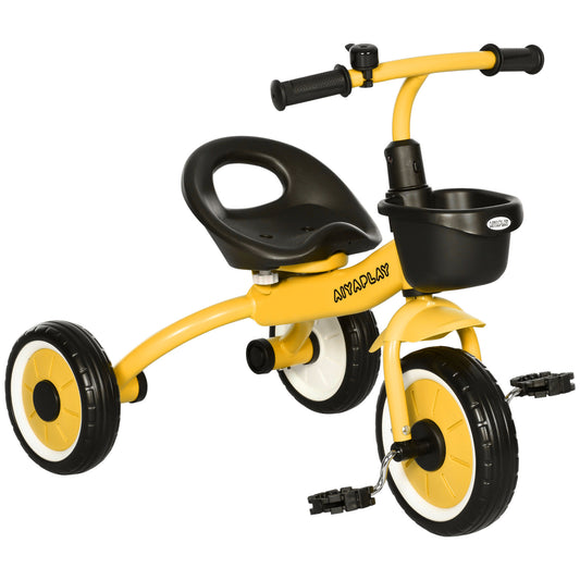 Photo of AIYAPLAY Kids Trike, Tricycle, with Adjustable Seat, Basket, Bell, for Ages 2-5 Years - Yellow in Yellow colour on a white background
