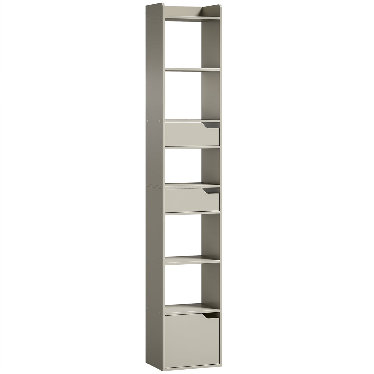Photo of HOMCOM Bookcase Tall Narrow with 5 Tiers and Drawers Freestanding Bookshelf Storage Cabinet for Living Room Grey in Grey colour on a white background
