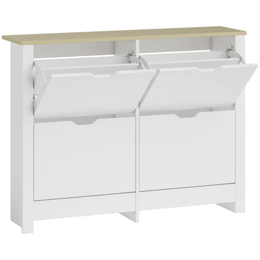 Photo of HOMCOM Slim Shoe Cabinet, Narrow Shoe Cupboard with 4 Flip Drawers, Adjustable Shelves for 16 Pairs of Shoes, White in White colour on a white background