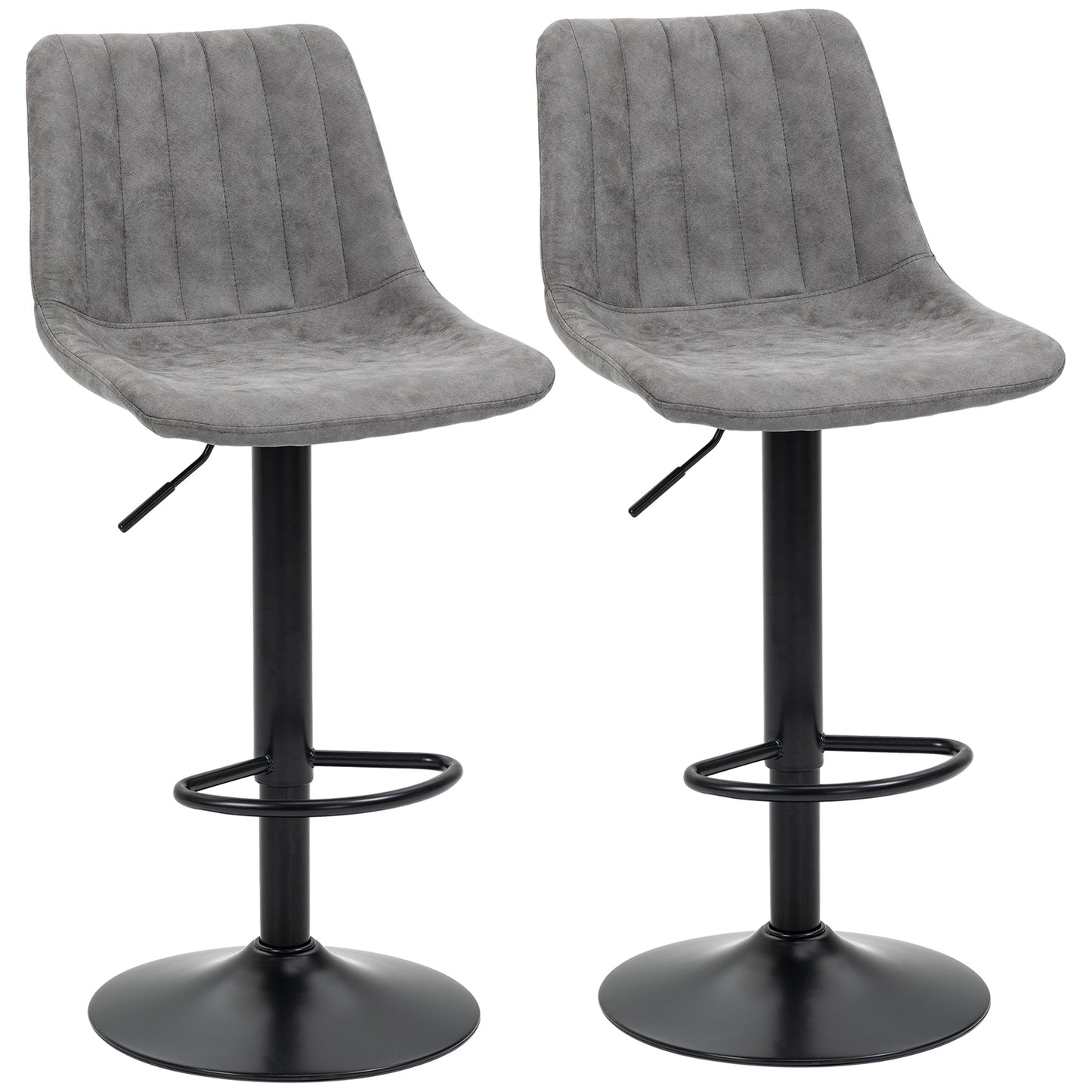 Photo of HOMCOM Breakfast Bar Stools Set of 2, 59-80cm Sitting Hight Leather Upholstered Bar Chairs - Grey in Grey colour on a white background