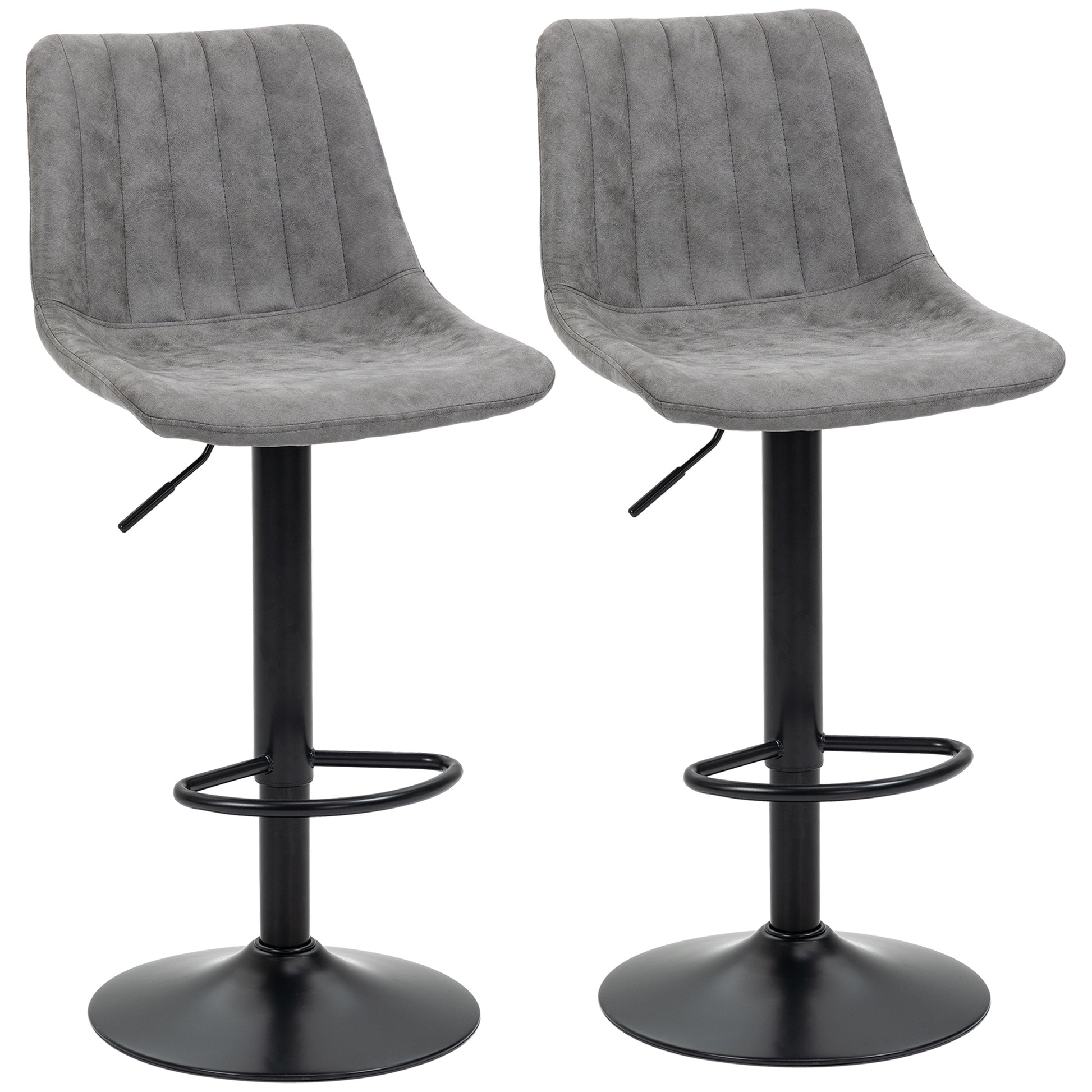 Photo of HOMCOM Breakfast Bar Stools Set of 2, 59-80cm Sitting Hight Leather Upholstered Bar Chairs - Grey in Grey colour on a white background