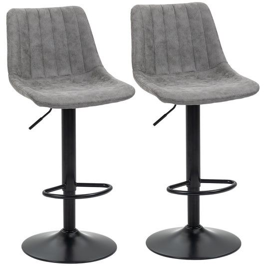 Photo of HOMCOM Breakfast Bar Stools Set of 2, 59-80cm Sitting Hight Leather Upholstered Bar Chairs - Grey in Grey colour on a white background