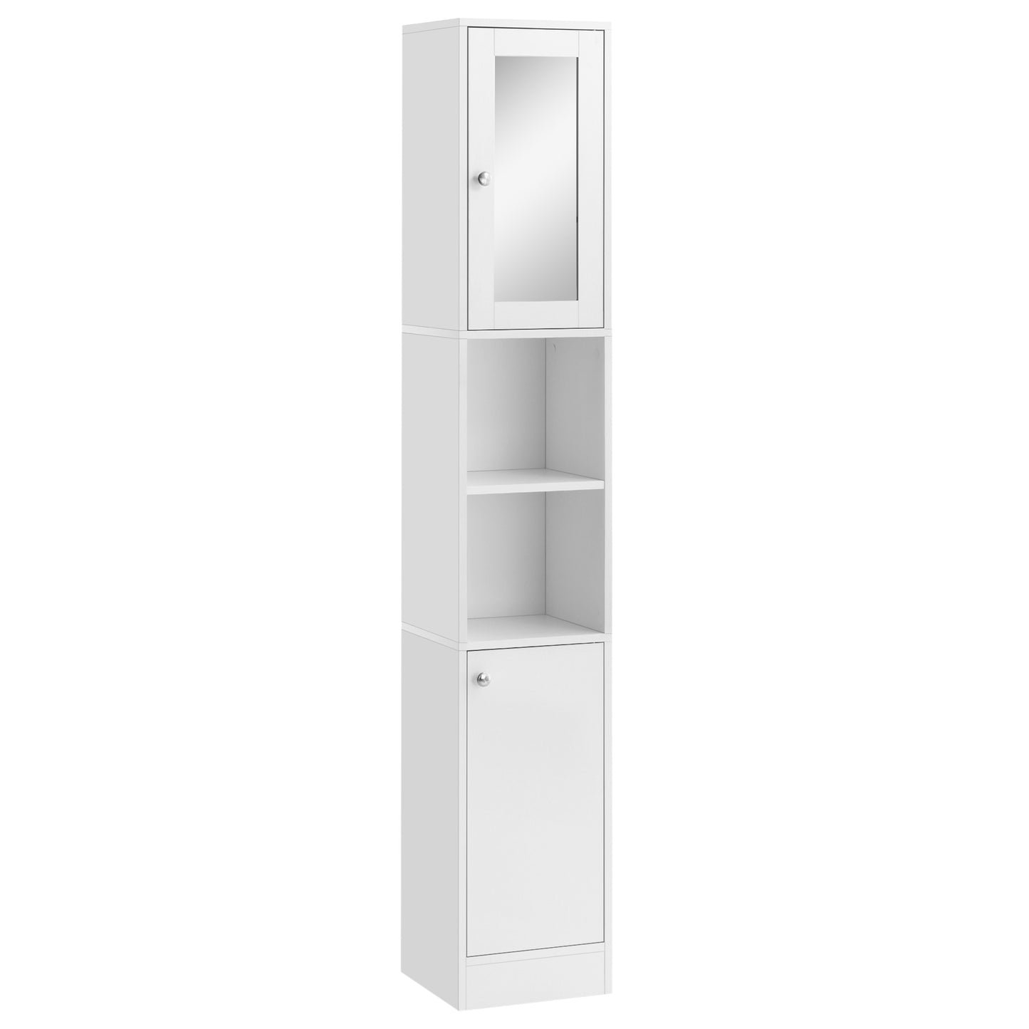 Photo of kleankin Tall Bathroom Storage Cabinet with Mirror, Freestanding Floor Cabinet Tallboy Unit with Adjustable Shelves, White in White colour on a white background