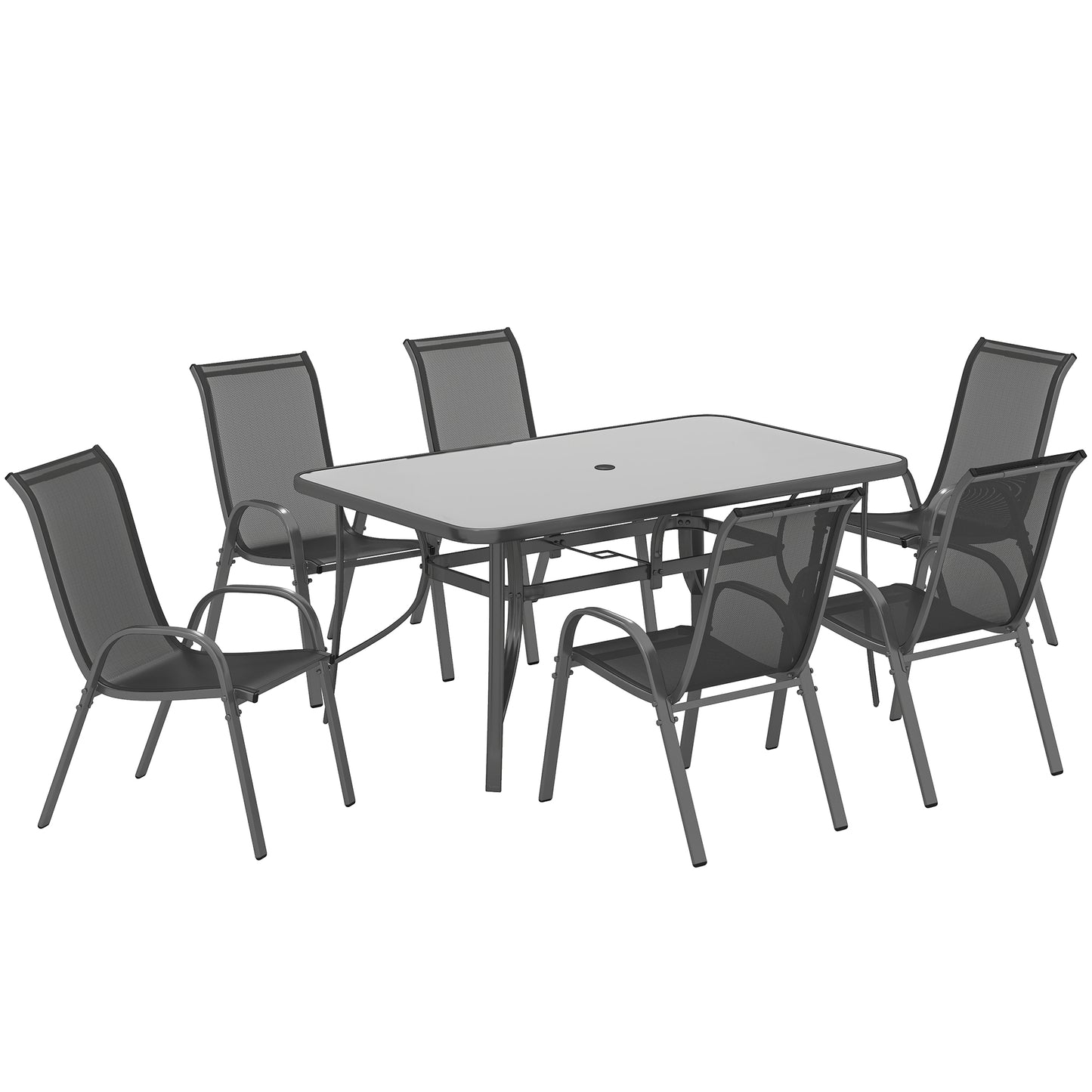 Photo of Outsunny Seven-Piece Outdoor Dining Set - Charcoal Grey in Grey colour on a white background