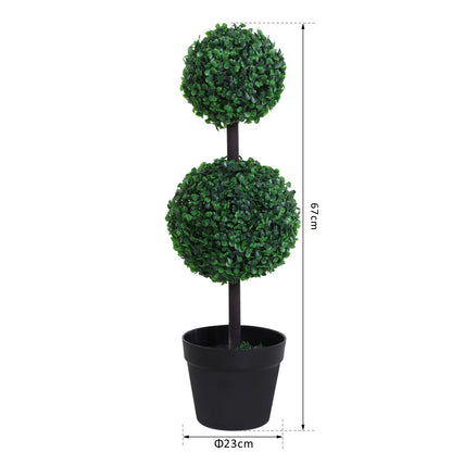 Outsunny artificial boxwood topiary, 67 cm tall, with two foliage balls and a black pot