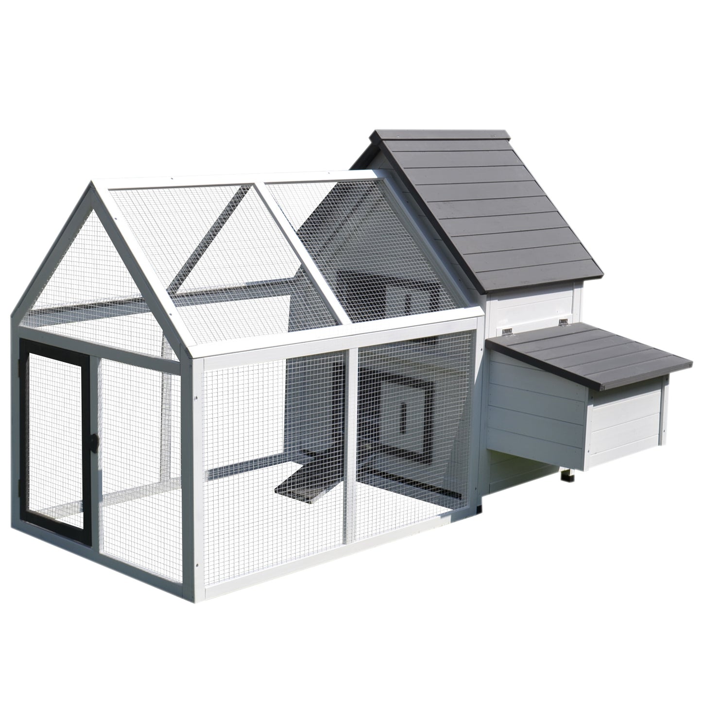 Photo of PawHut Chicken Coop with Run Wooden Hen House Pet Poultry Coops Cages Small Animal Outdoor Pen with Nesting Box 166 x 124 x 112cm in 112cm colour on a white background