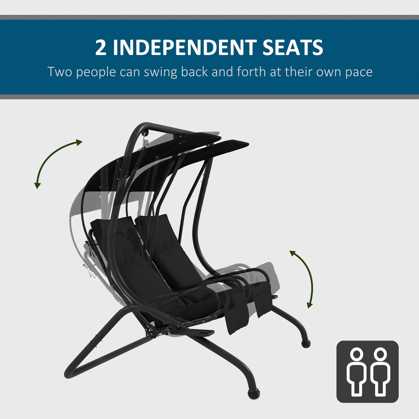 Outsunny Two-Seat Garden Swing Chair, with Protective Canopy - Black