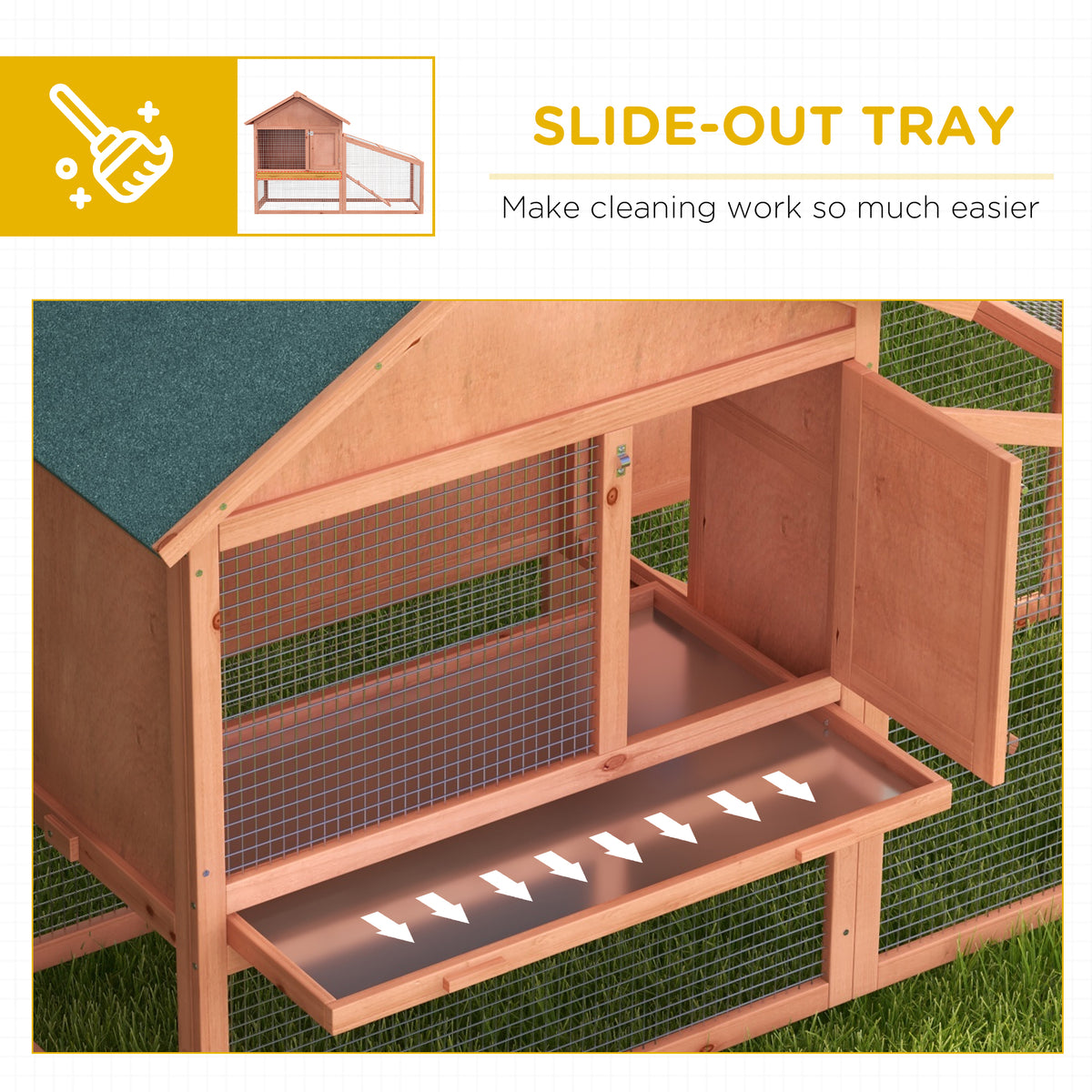 PawHut 2-Tier Outdoor Rabbit Hutch with Large Run, Ramp & Slide-Out Tray, Fir Wood, 144 x 64.5 x 100 cm, Orange