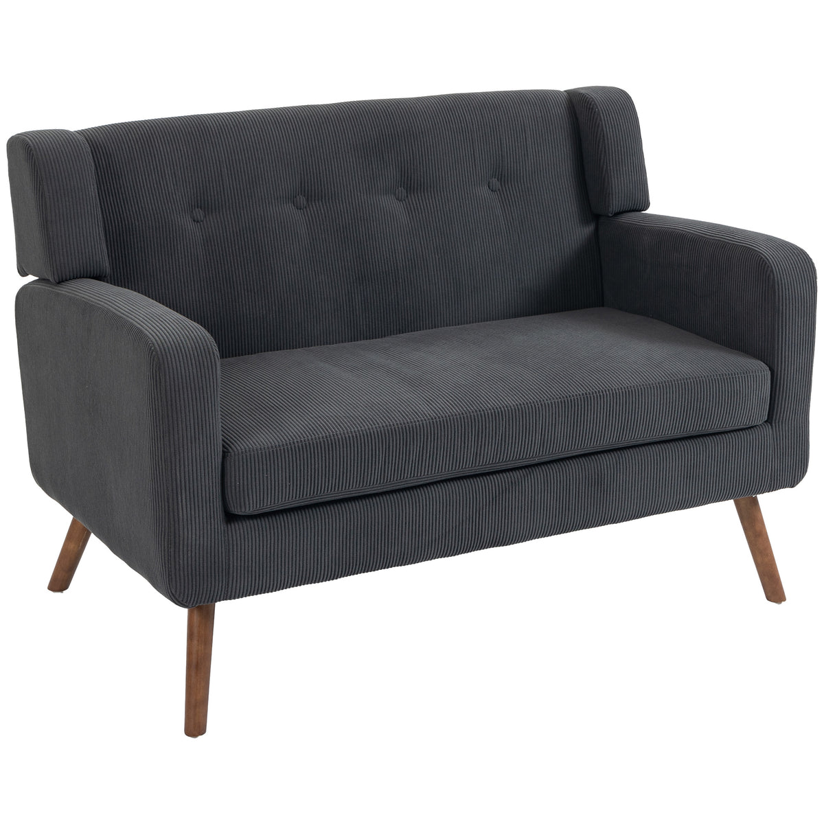 Photo of HOMCOM 2 Seater Sofa, 118 cm Corduroy Small Loveseat with Spring Cushion, Wood Legs for Small Space, Living Room, Dark Grey in Grey colour on a white background