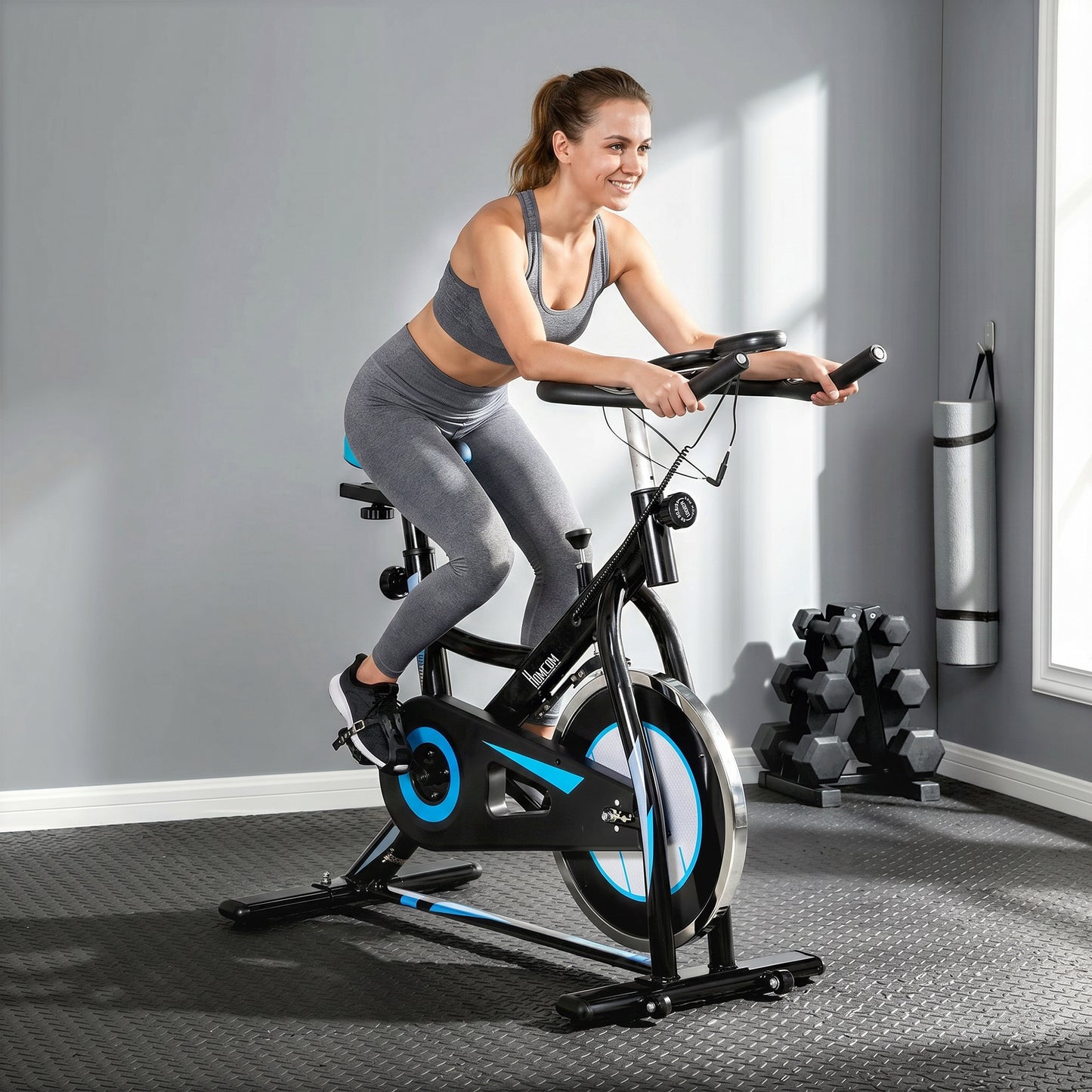 HOMCOM Stationary Exercise Bike, 8kg Flywheel Indoor Cycling Workout Fitness Bike, Adjustable Resistance Cardio Exercise Machine w/ LCD Monitor Pad and Phone Holder for Home, Gym, Office, Black