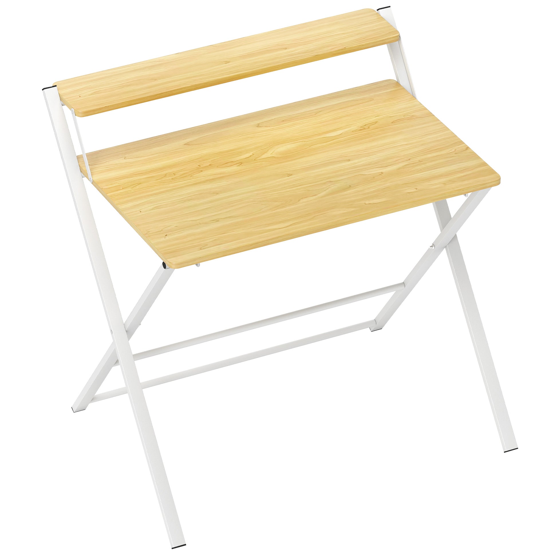 Photo of HOMCOM Compact Folding Desk for Small Spaces, Foldable Computer Desk with Storage Shelf for Home Office, 2-Tier Study Writing Table, 86 x 66 x 82 cm, Maple Wood-effect in Wood-effect colour on a white background