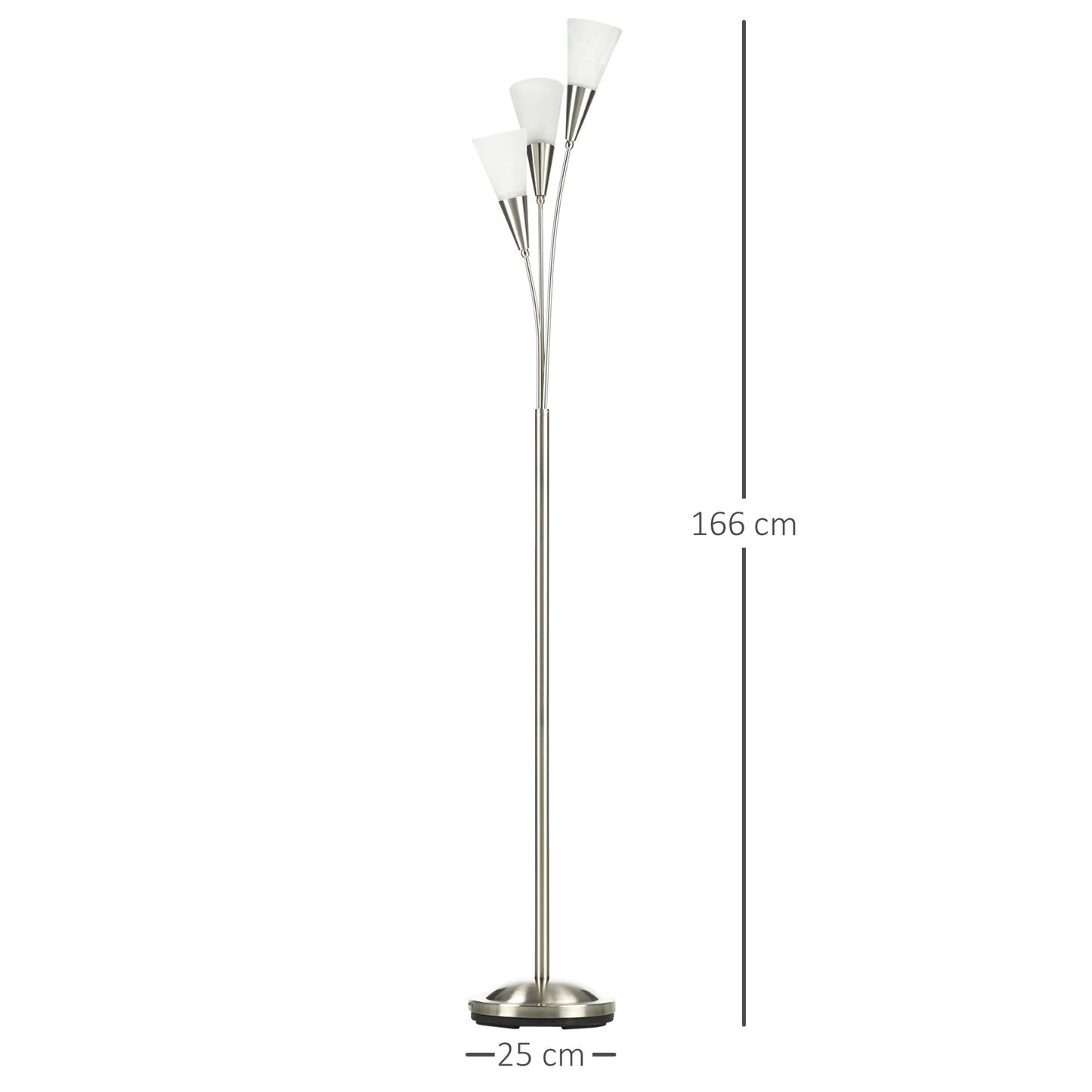 HOMCOM Modern Standing Lamp, 3-Light Upright Floor Lamps for Living Room, Silver Tone