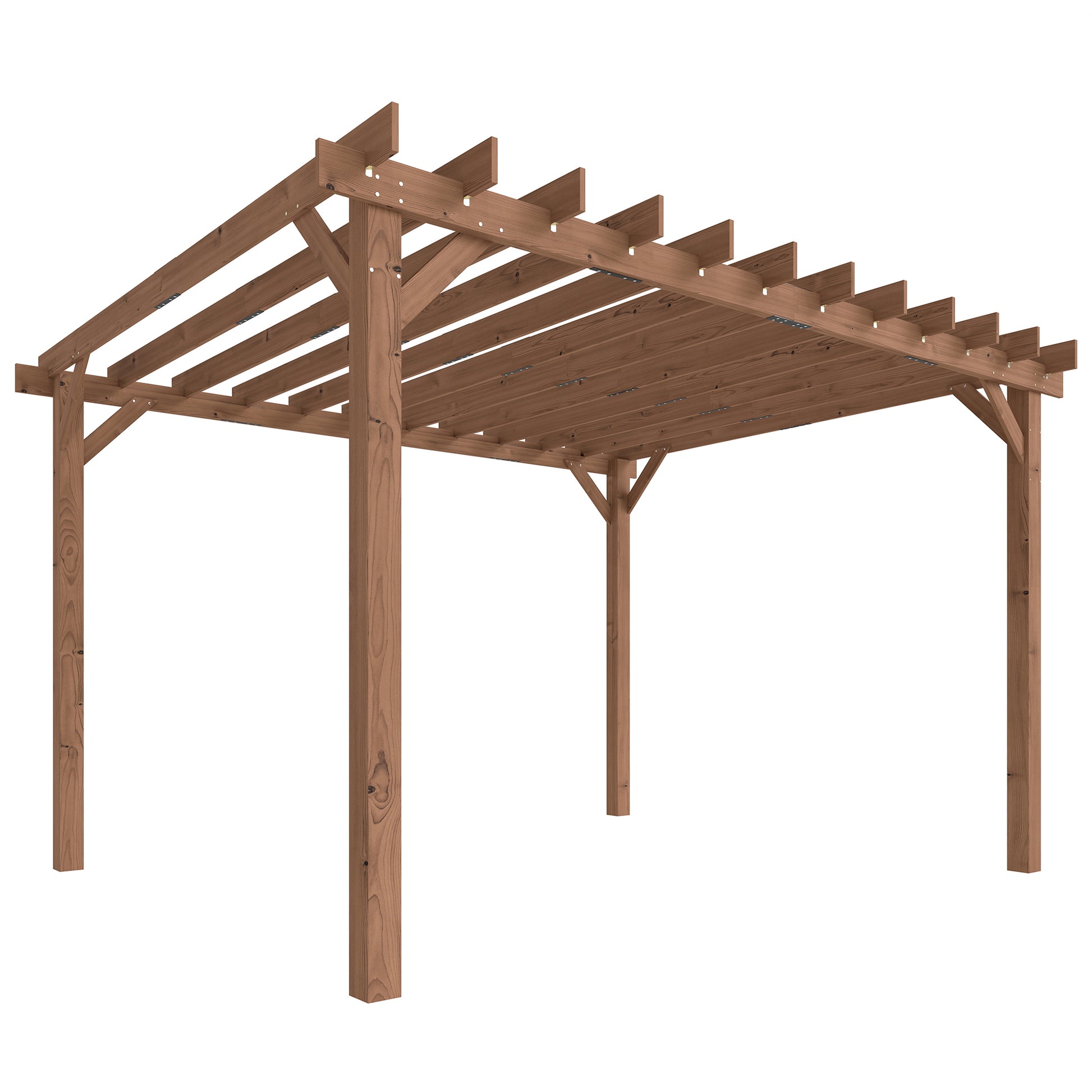 Photo of Outsunny 3.6 x 3 m Wooden Pergola Kit, Garden Pergola Gazebo Grape Trellis with Triangle Supports, Maple Wood-effect in Wood-effect colour on a white background