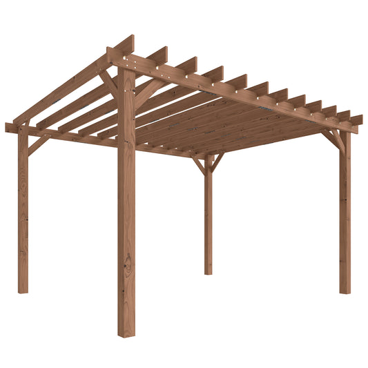 Photo of Outsunny 3.6 x 3 m Wooden Pergola Kit, Garden Pergola Gazebo Grape Trellis with Triangle Supports, Maple Wood-effect in Wood-effect colour on a white background