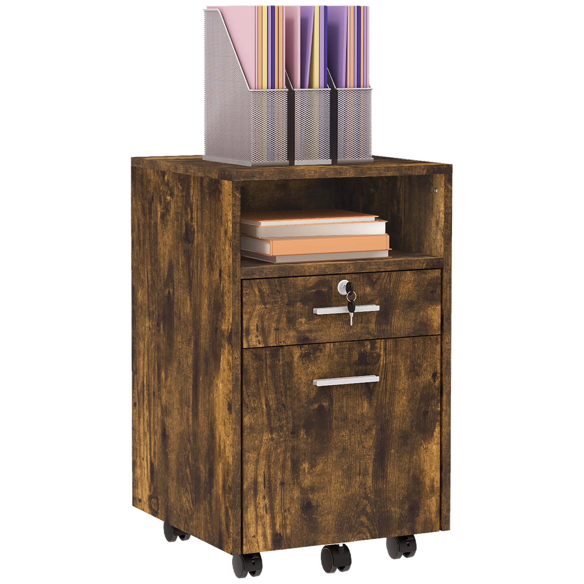 Photo of Vinsetto Lockable Two-Drawer Filing Cabinet, with Wheels - Wood-Effect in Wood-Effect colour on a white background