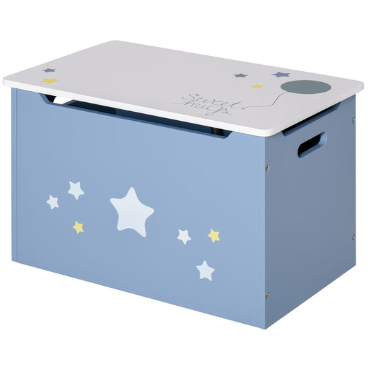 Photo of HOMCOM Kids Wooden Toy Box Children Storage Chest Organiser Side Handle Safety Hinge Play Room Furniture Blue in Blue colour on a white background