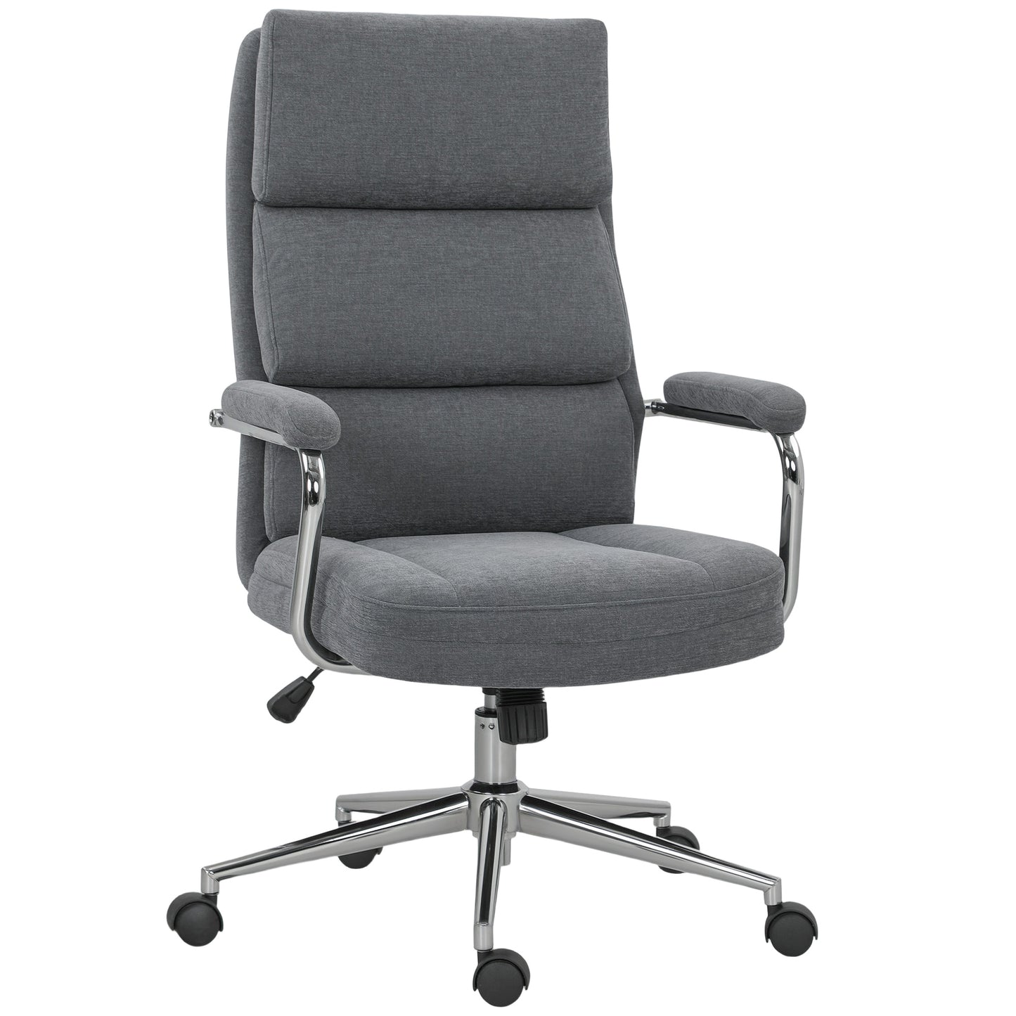 Photo of HOMCOM Executive Office Chair, Linen Fabric Computer Desk Chair with Double-Layer Back Cushion, Rocking Function, Height Adjustable for Home, Charcoal Grey in Grey colour on a white background