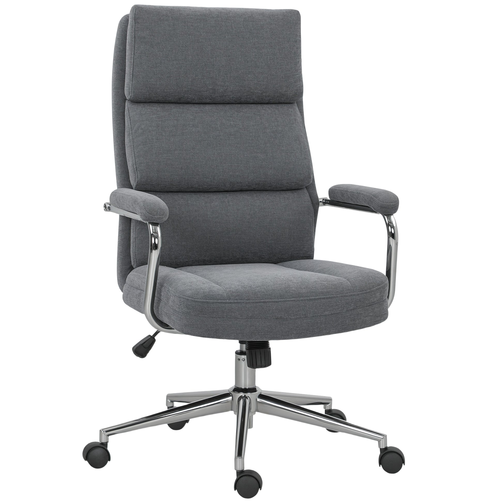 Photo of HOMCOM Executive Office Chair, Linen Fabric Computer Desk Chair with Double-Layer Back Cushion, Rocking Function, Height Adjustable for Home, Charcoal Grey in Grey colour on a white background
