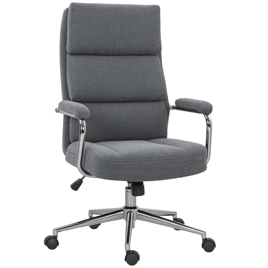 Photo of HOMCOM Executive Office Chair, Linen Fabric Computer Desk Chair with Double-Layer Back Cushion, Rocking Function, Height Adjustable for Home, Charcoal Grey in Grey colour on a white background