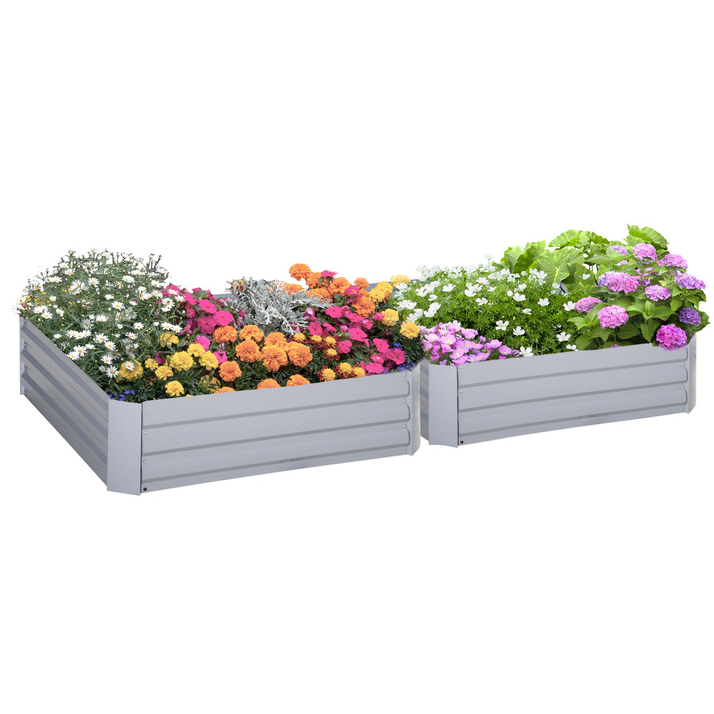 Photo of Outsunny Set of 2 291L Raised Garden Bed, Elevated Galvanised Planter Box for Flowers, Herbs, 100x100x30cm, Grey in Grey colour on a white background