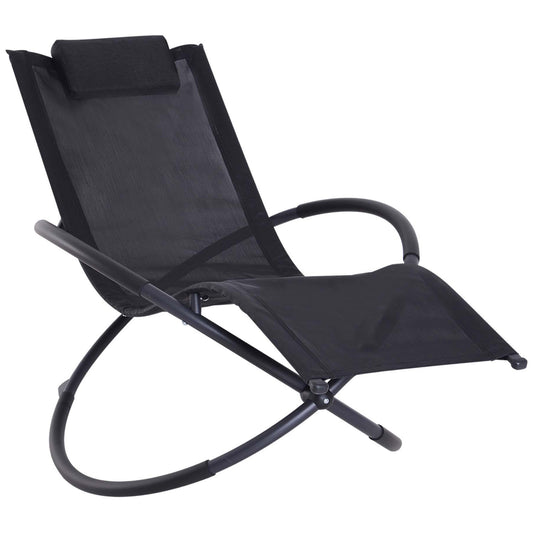 Photo of Outsunny Outdoor Orbital Lounger Zero Gravity Patio Chaise Foldable Rocking Chair w/ Pillow Black in Black colour on a white background