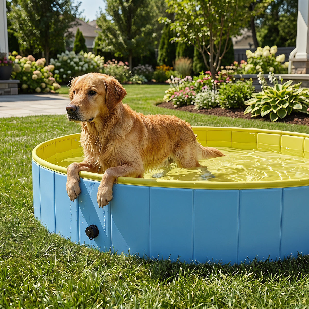 PawHut Foldable Dog Pool for Puppies and Ducks Dog Paddling Pool Bath Tub, Blue, 140 x 30cm