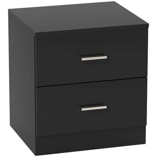 Photo of HOMCOM Modern Bedside Table, Beside Cabinet with 2 Drawers, for Bedroom, Living Room, Black in Black colour on a white background