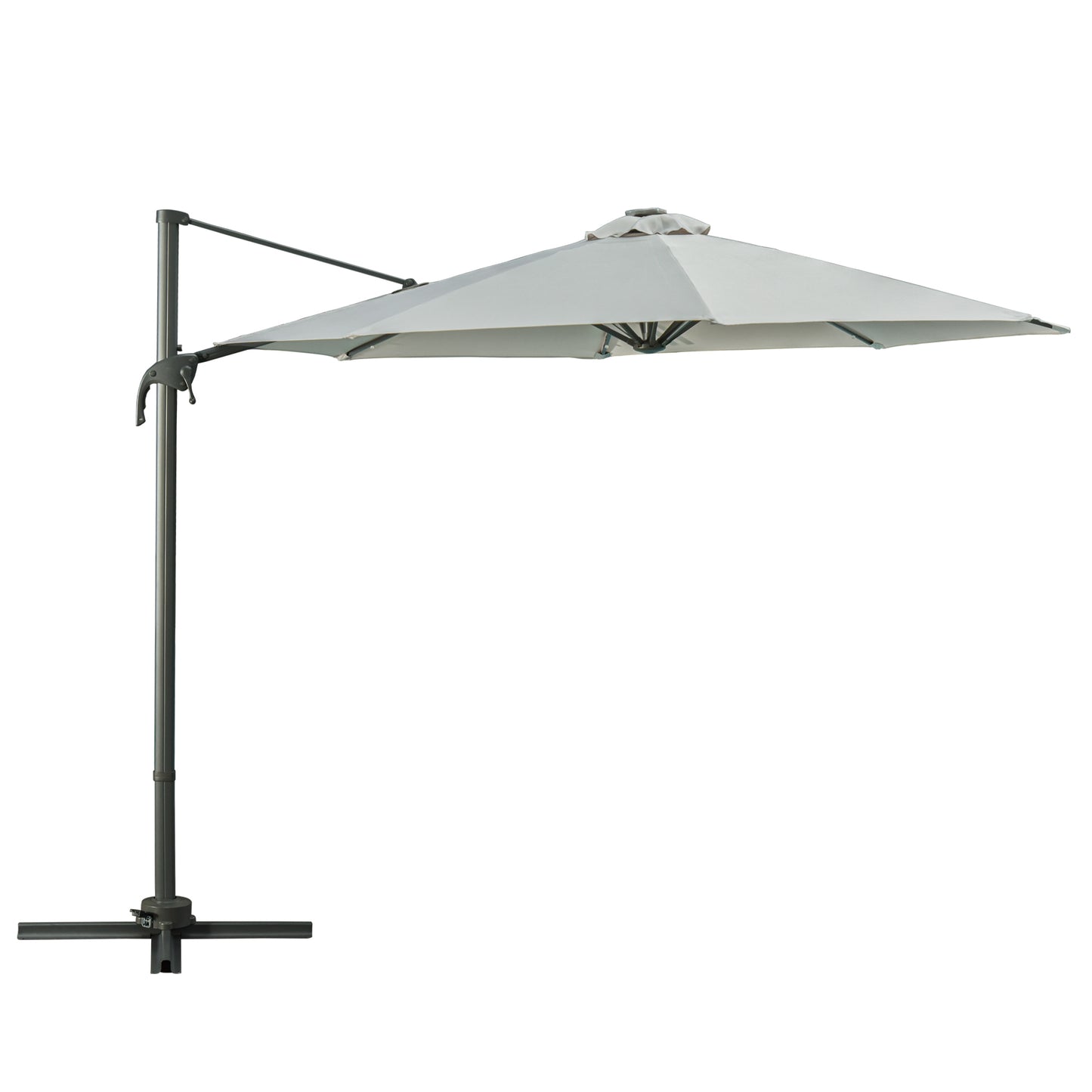 Photo of Outsunny 3(m) LED Cantilever Parasol Garden Sun Umbrella w/ Cross Base and Solar Lights Grey in Grey colour on a white background