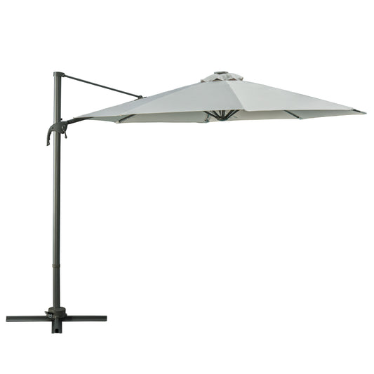 Photo of Outsunny 3(m) LED Cantilever Parasol Garden Sun Umbrella w/ Cross Base and Solar Lights Grey in Grey colour on a white background
