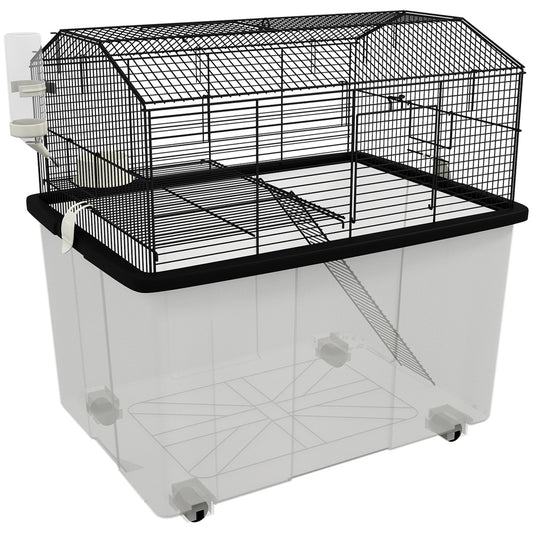 Photo of PawHut Two-Tier Gerbil Cage, Hamster Cage for Dwarf Hamster w/ Wheels, Deep Bottom, Food Dish, Water Bottle in Bottle colour on a white background