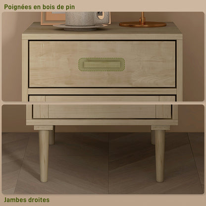 HOMCOM bedside table detail showing wood drawer handle and straight legs