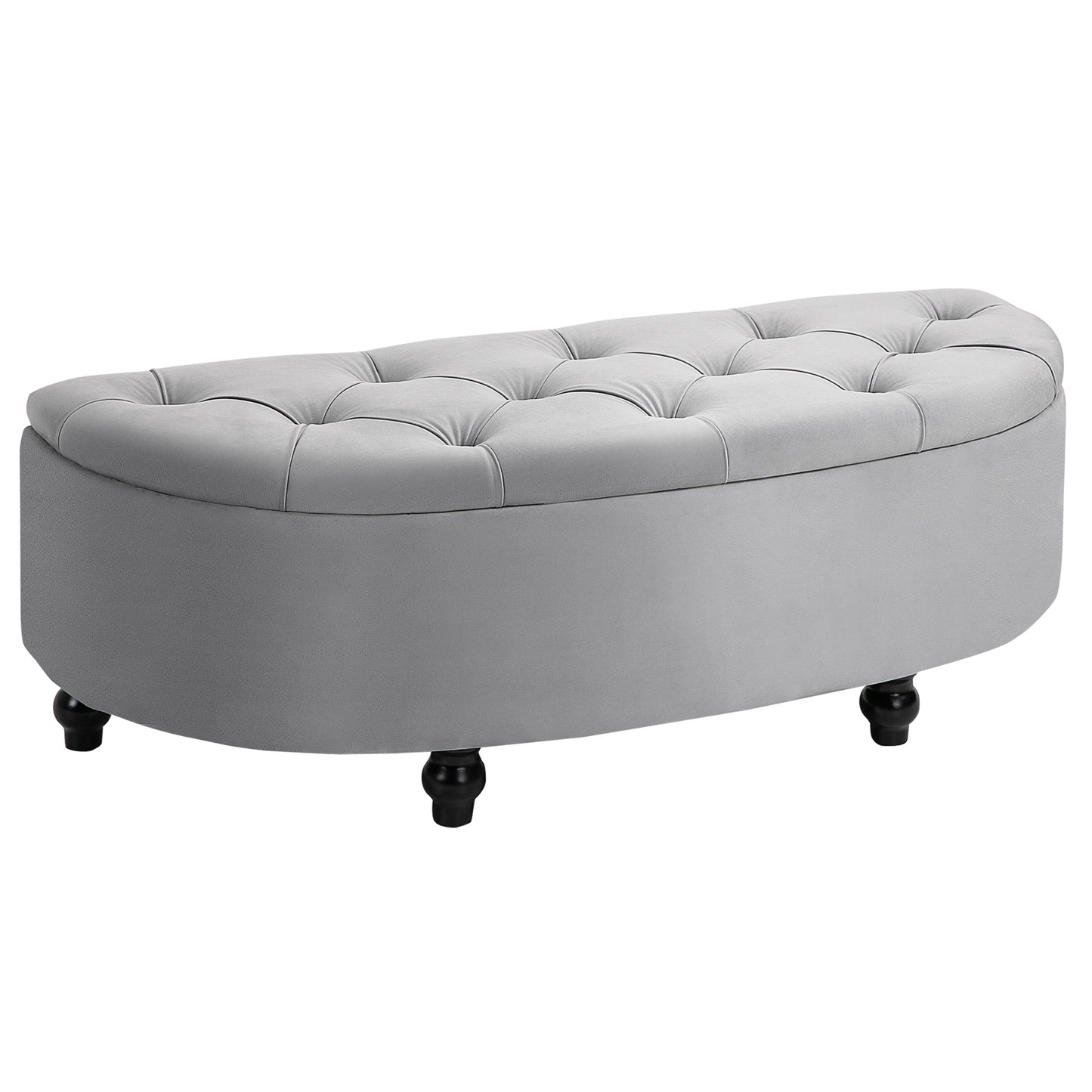 Photo of HOMCOM Semi-Circle Ottoman Storage Bench, Bed End Bench, Tufted Upholstered Window Seat Footrest Stool with Rubberwood Legs for Bedroom & Entryway, 120 x 46 x 42 cm, Light Grey in Grey colour on a white background