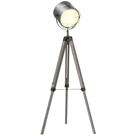 Photo of HOMCOM Floor Lamp with Adjustable Tripod for Living Room Bedroom, Vintage Spotlight Reading Lamp with Wood Legs, 115-155cm, Grey in Grey colour on a white background