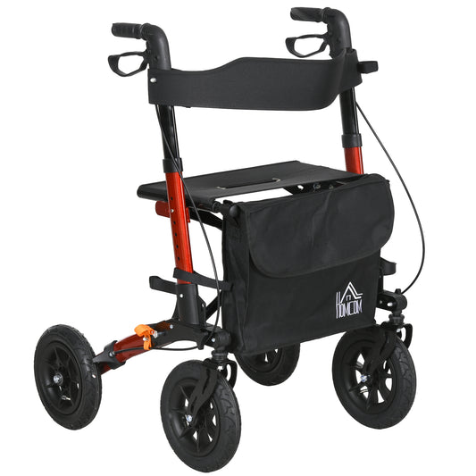 Photo of HOMCOM Lightweight Walking Frame, Rubber Wheels, Rollator Walker with Seat and Wheels with Adjustable Handle, Bag, Red in Red colour on a white background