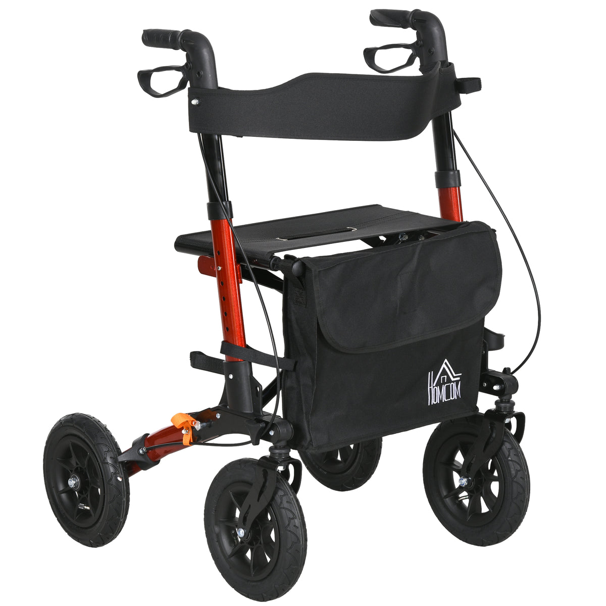 Photo of HOMCOM Lightweight Walking Frame, Rubber Wheels, Rollator Walker with Seat and Wheels with Adjustable Handle, Bag, Red in Red colour on a white background