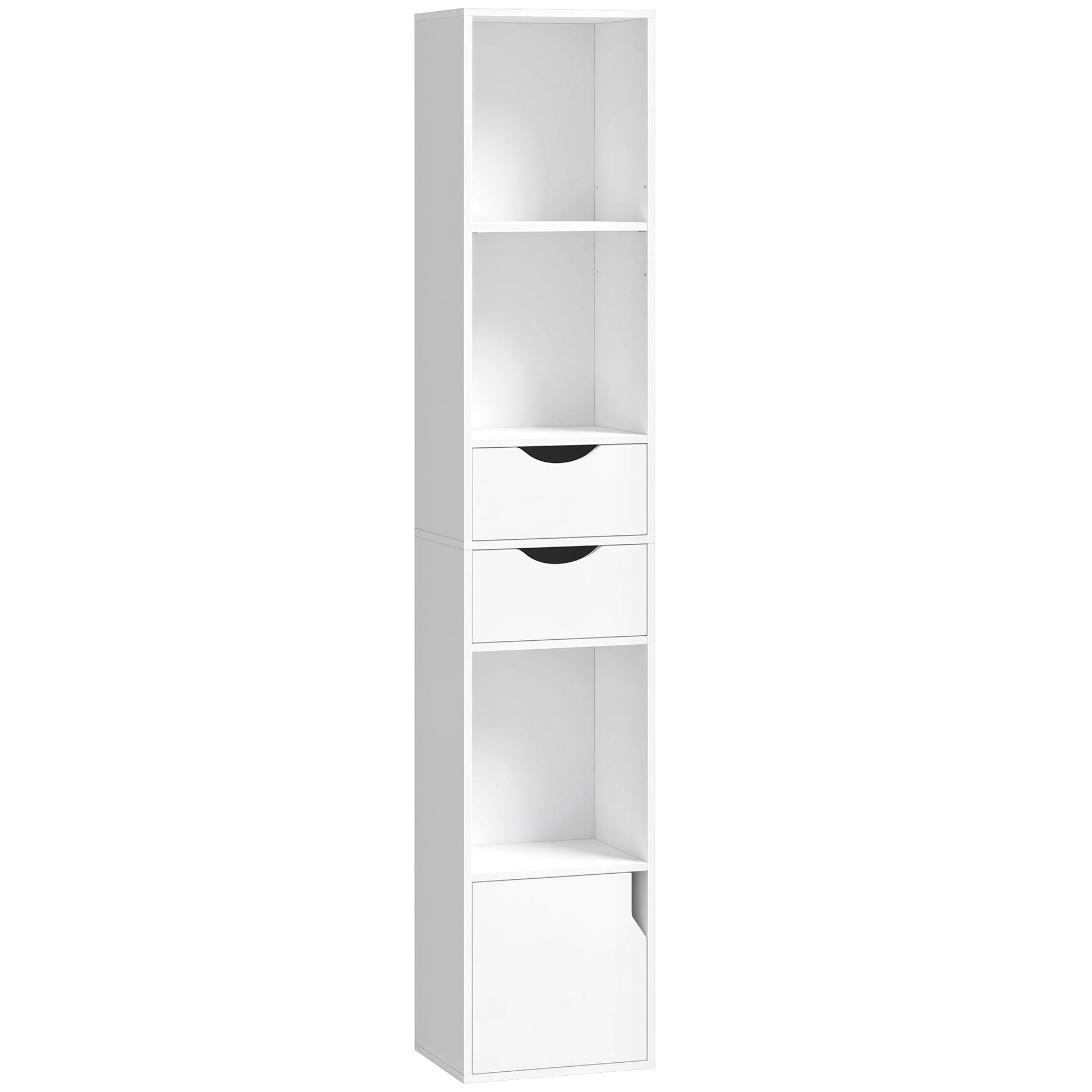 Photo of HOMCOM Bookcase with Drawers Adjustable Shelf Bookshelf with 2 Drawers and Cabinet 158 cm White in White colour on a white background