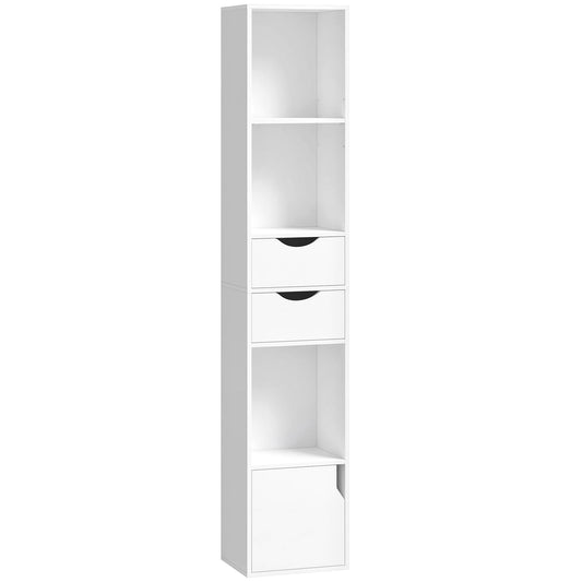 Photo of HOMCOM Bookcase with Drawers Adjustable Shelf Bookshelf with 2 Drawers and Cabinet 158 cm White in White colour on a white background