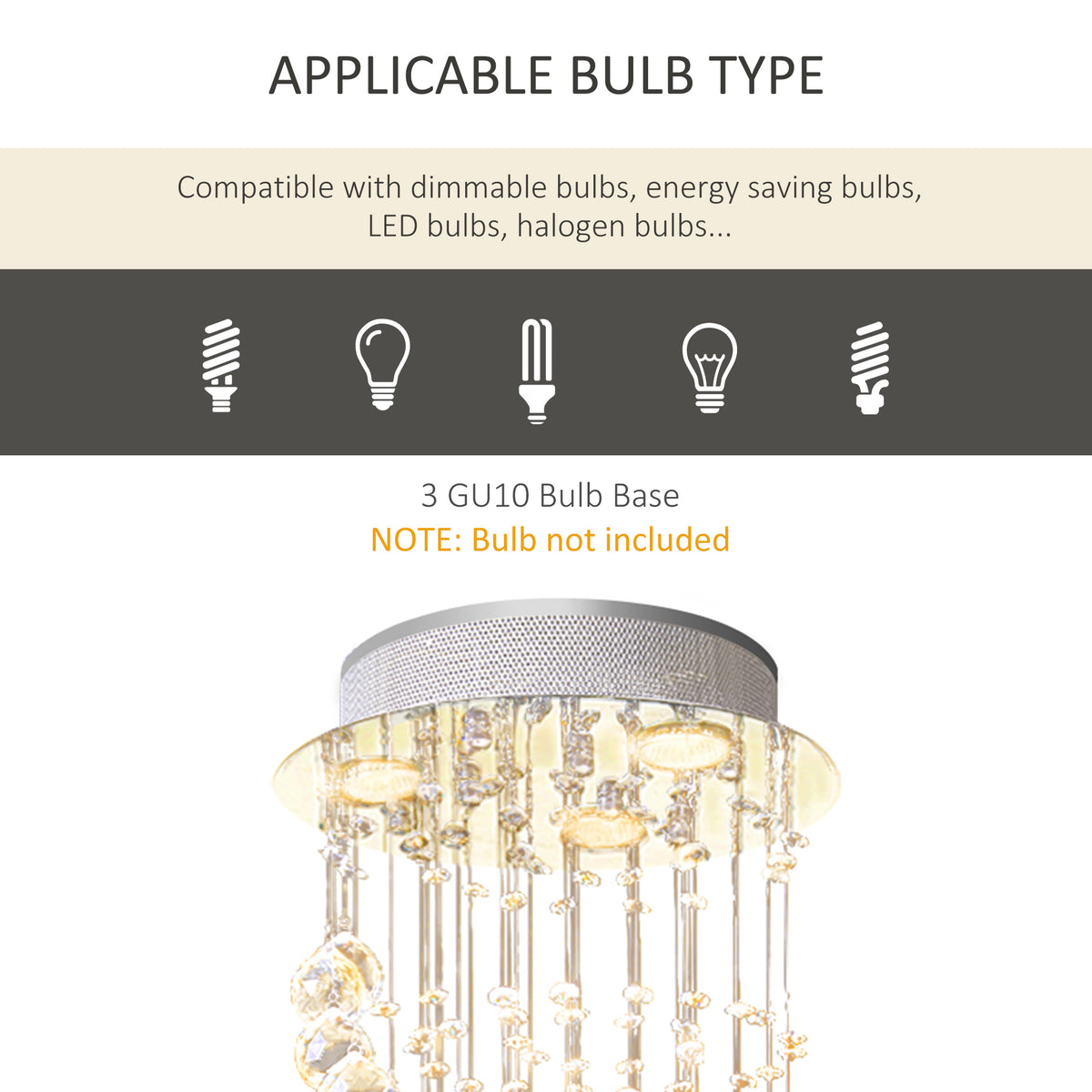 HOMCOM Modern Crystal Chandelier Ceiling Light Pendant Lamp Chrome Finish Glass Droplets New, for Living Room, Bedroom, Hallway, Ф30 x 120cm