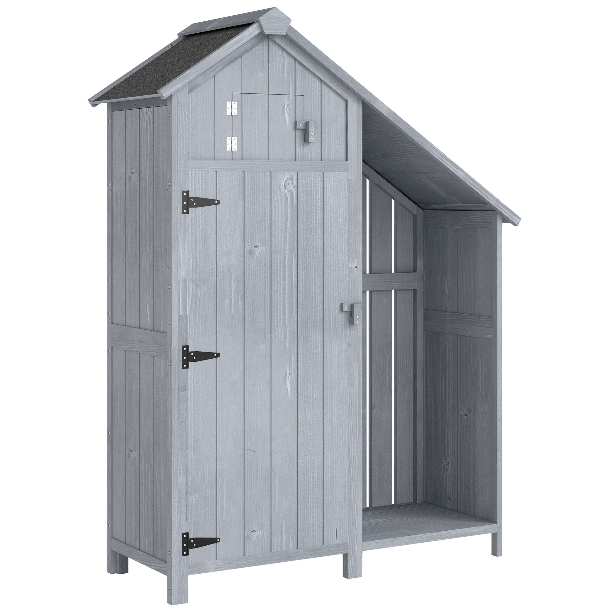 Photo of Outsunny Garden Outdoor Storage Shed 3 Shelves Tilt Roof w/ Firewood Rack Log Carrier, 129L x 51.5W x 180H cm in cm colour on a white background